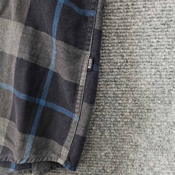 Hugo Boss Slim Fit Blue Gray Plaid Button Up Shirt Mens S Cotton Cashmere Blend - Picture 5 of 12